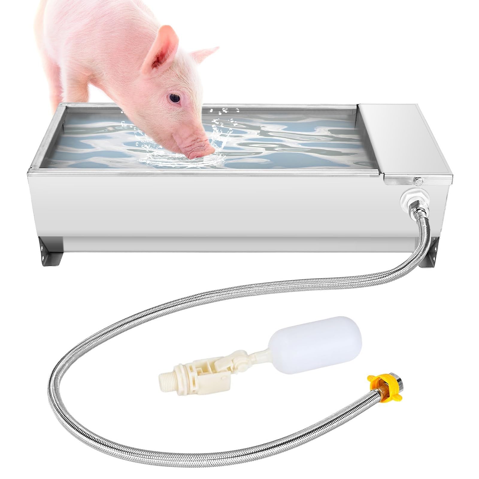 Bebedero automático para ganado, bebedero de gran capacidad de 7.5 L con kit de válvula de flotador, tanque de agua de acero inoxidable con llenado automático, dispensador de agua