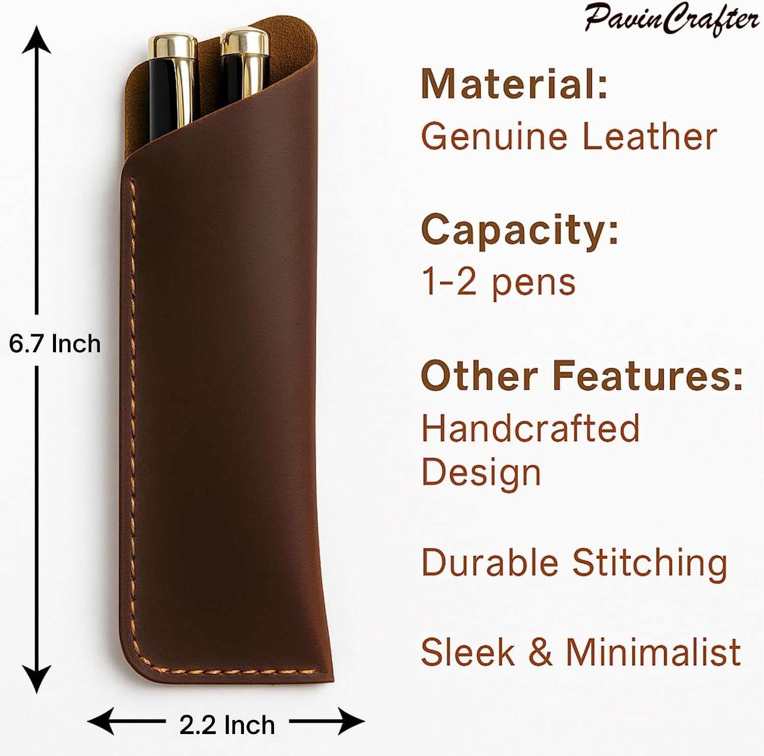 Genuine Leather Pen Case Holder – Handmade Double Pen Sleeve for Fountain Pens, Pencils & Ballpoints – Full Grain Genuine Leather Pouch Cover – Dark Brown