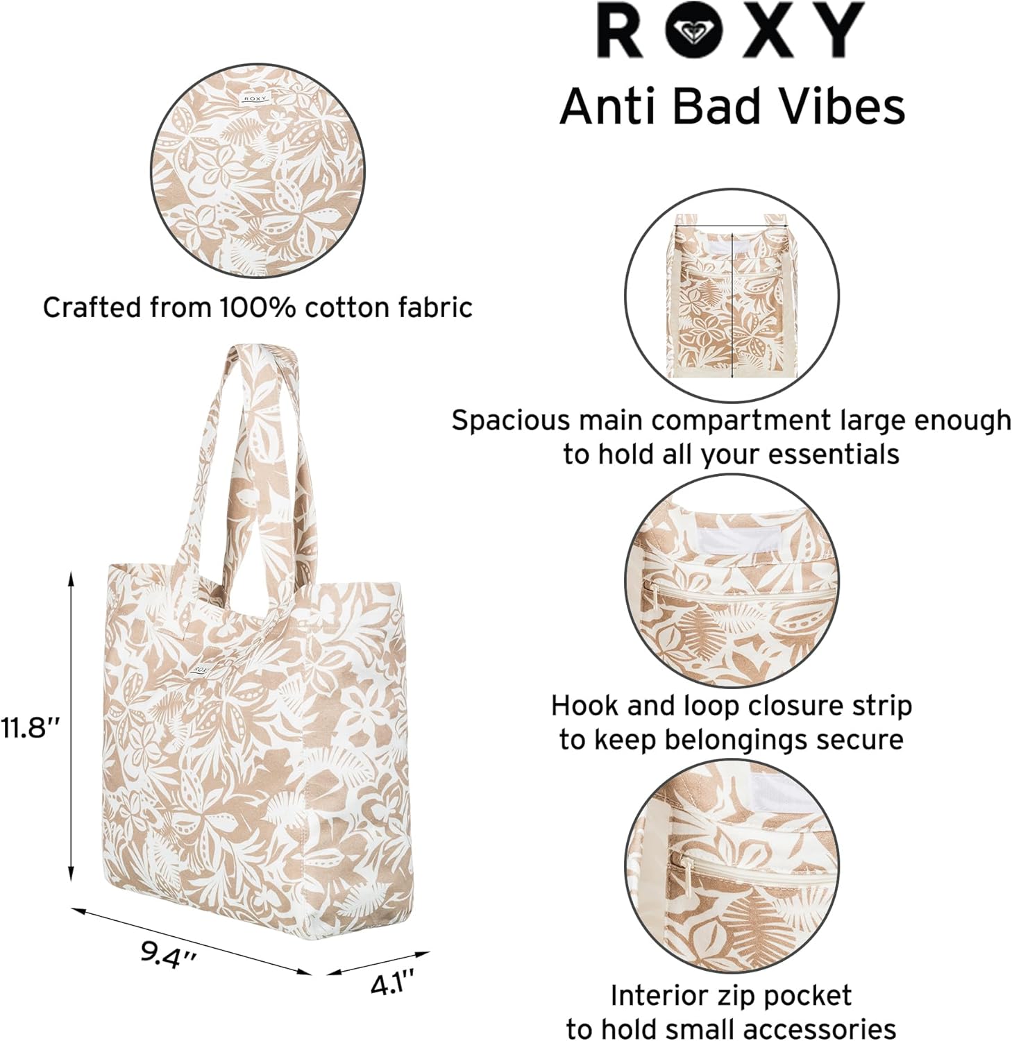 Roxy Cotton Tote Bag | Everyday Carry | Beach | Travel | Vacation | Reusable | Lightweight - Image 4