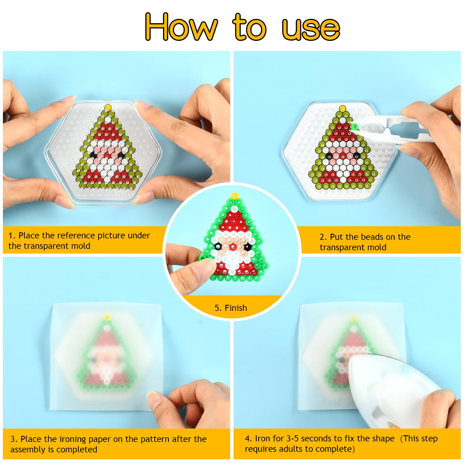 JANYUN Weihnachts Bügelperlen Set – 5100 Stück 5 Mm Perlen, 12 Muster, 2 Platten, In Geschenkbox, Für Kinder Ab 5