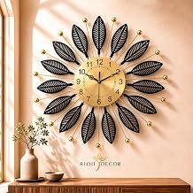 RIOH Decor Large Wall Clock 60 CM for Living Room, Metal Designer Wall Clock Black Gold, Modern Silent Non-Ticking Clock for Home, Hall & Office Decor