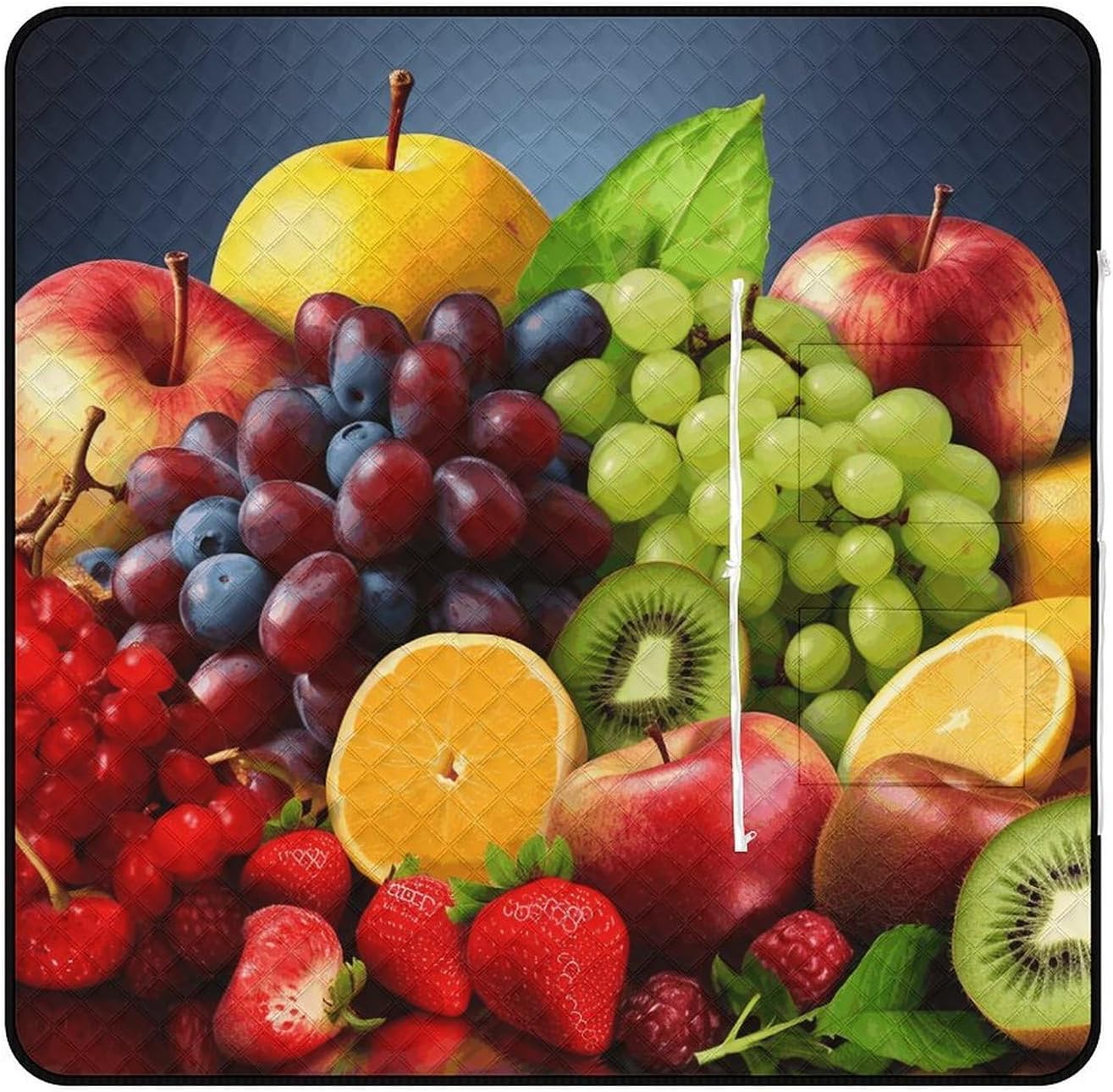 Fruits Picnic Blanket with Zipper Water Resistant Sand Free Picnic Mat Washable Foldable Easy Carry Beach Blanket for Lawn Beach Hiking Camping