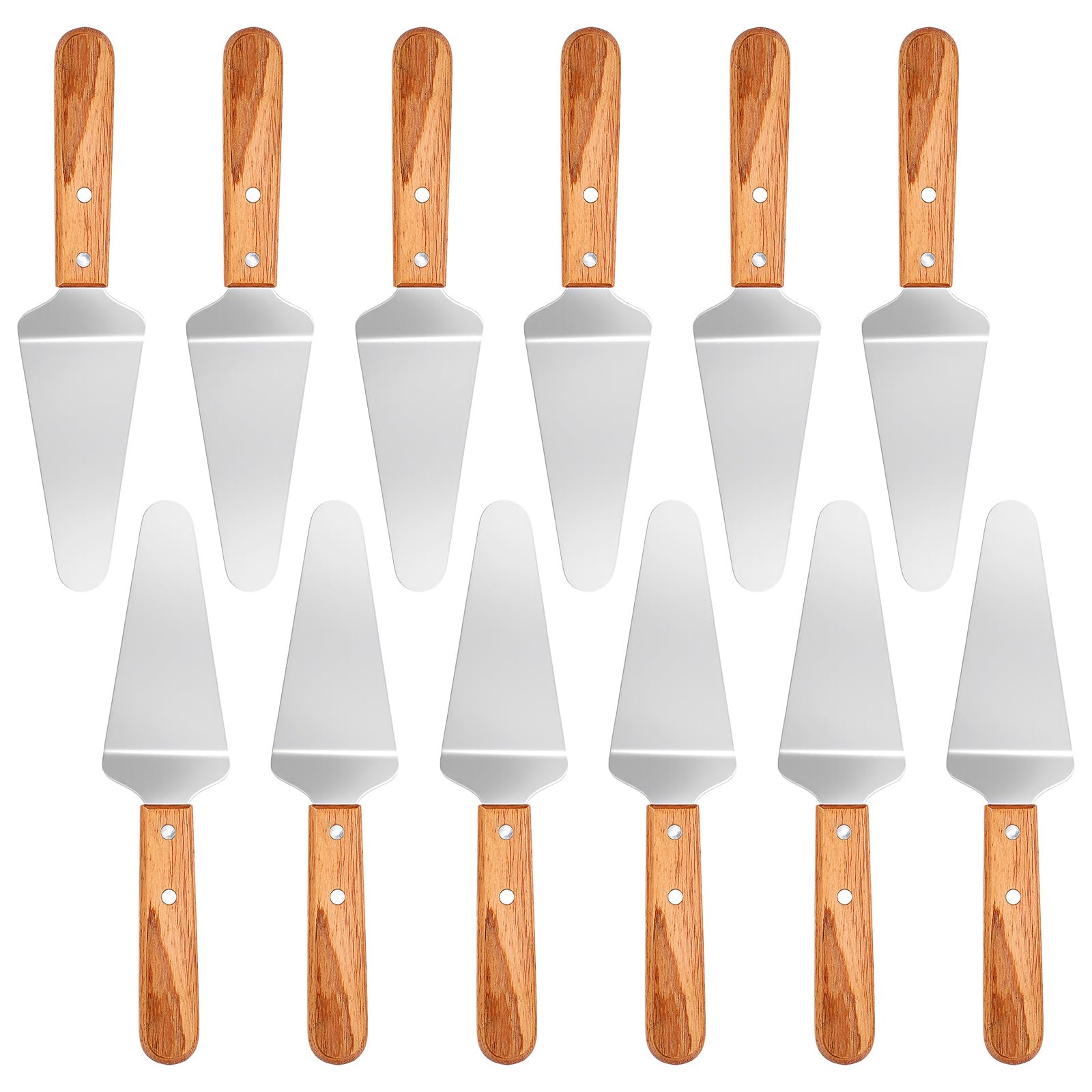 Photo 1 of 12 Pcs Stainless Steel Pizza Servers with Wooden Handle, Pie Servers Spatula, Triangular Spade Pastry Spatula for Pizza, Pie, Cake, Dessert