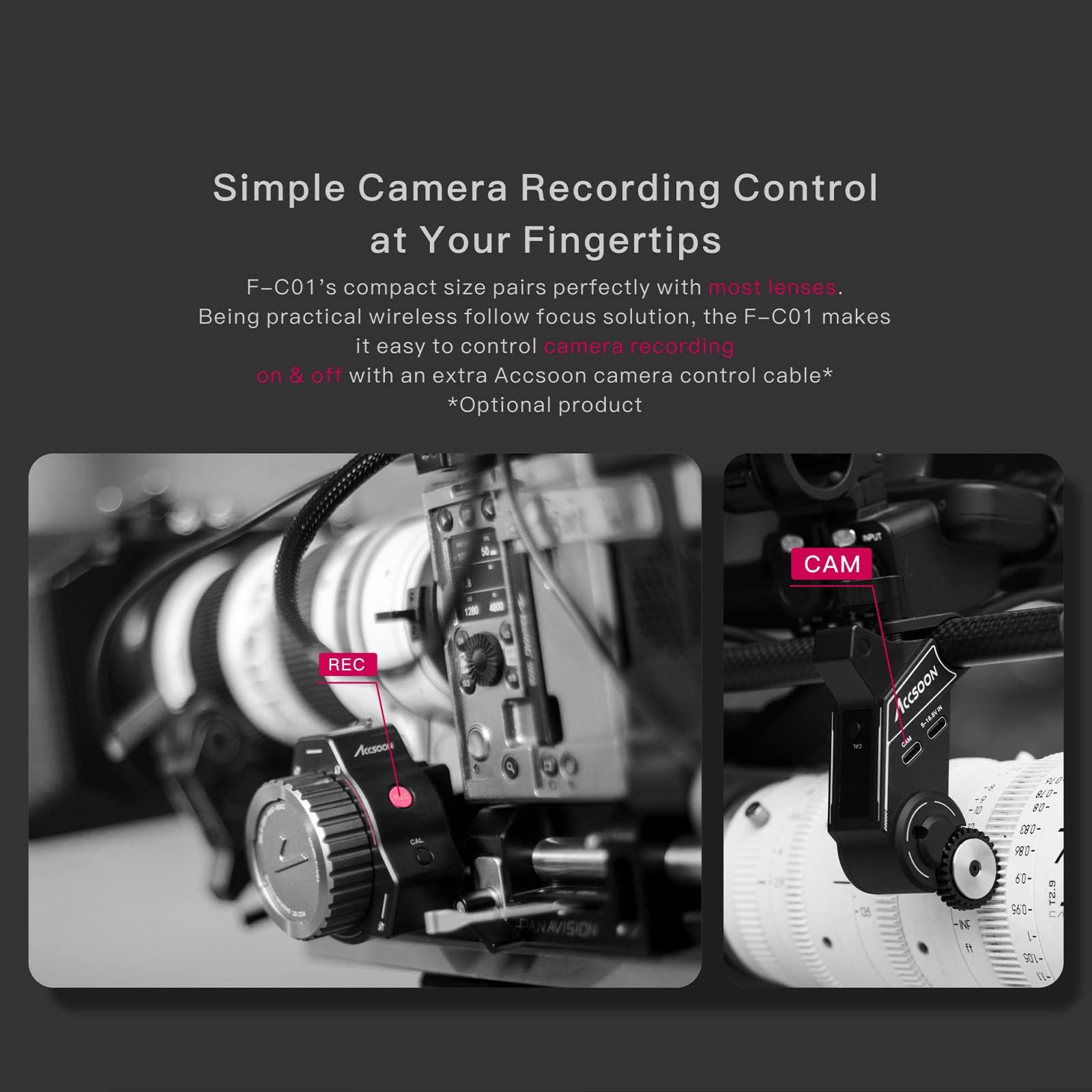 Accsoon F-C01 Wireless/Wired FHSS Lens Control System Wireless Anti-Interference Follow Focus Lens Zoom Control 100m Effective Distance HD OLED Screen for DSLRs/Mirrorless Cameras