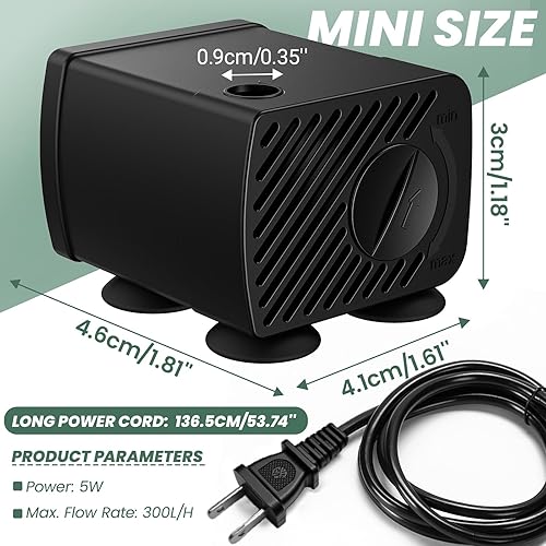 Miniatura 2 de Mini bomba de agua sumergible, bomba de agua ultra silenciosa, 300 lh, para tanque de tortuga, fuentes, acuarios (5 W, 79 GPH)