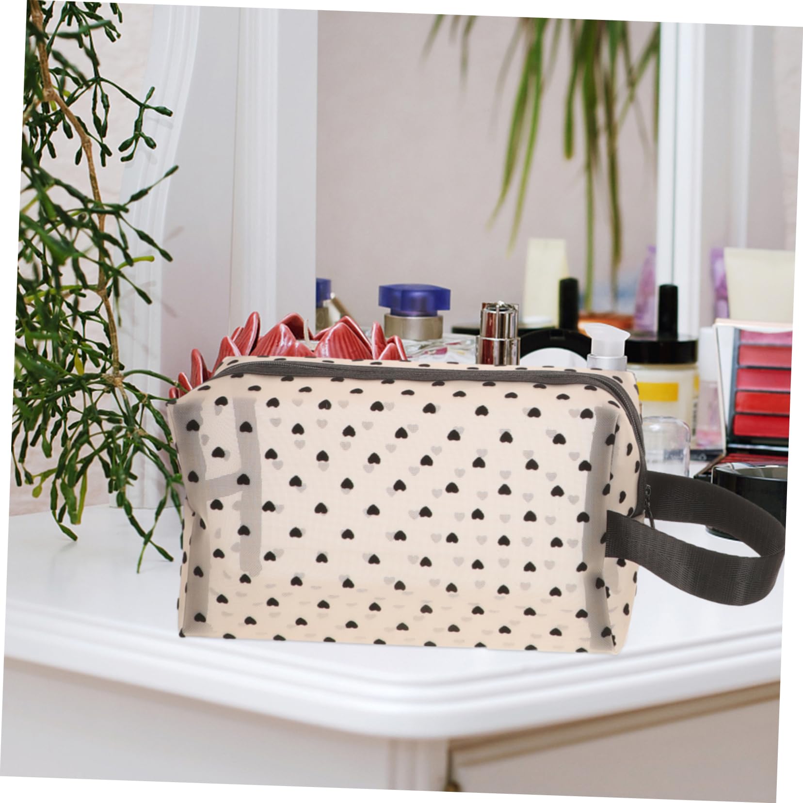 Mikinona 6 Pezzi Pochette Cosmetici a Cuore in Rete con Cerniera, Comoda e Facile da Riconoscere, per Viaggi e Uso Quotidiano