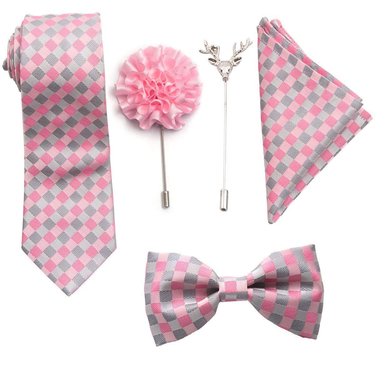 Men's Pink Polyester Jacquard Tie, Pocket Square, Bow Tie & Lapel Pins-image-17