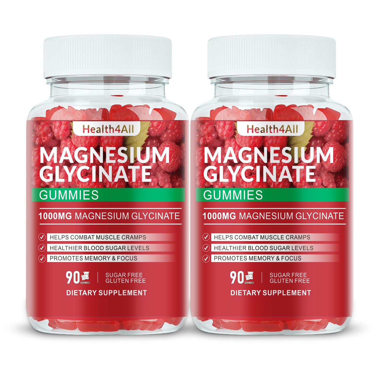 Magnesium Glycinate Gummies 1000mg, High Absorption Sugar Free Magnesium Potassium Supplement for Relaxation, Stress Relief, and Sleep Support for Adults & Kids - 180 Raspberry Gummies Raspberry 180 Count (Pack of 1)