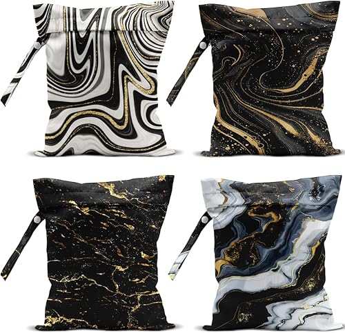 Miniatura 18 de Paquete de 4 bolsas húmedas bohemias para regalo de bruja, impermeable, reutilizable, para traje de baño, pañal, sol, luna, estrella, mariposa,