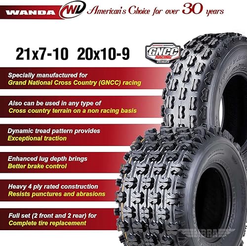 Miniatura 2 de Juego de 4 neumáticos WANDA GNCC Racing 21x7-10 y 20x10-9 aptos para Yamaha Raptor 350 660 700