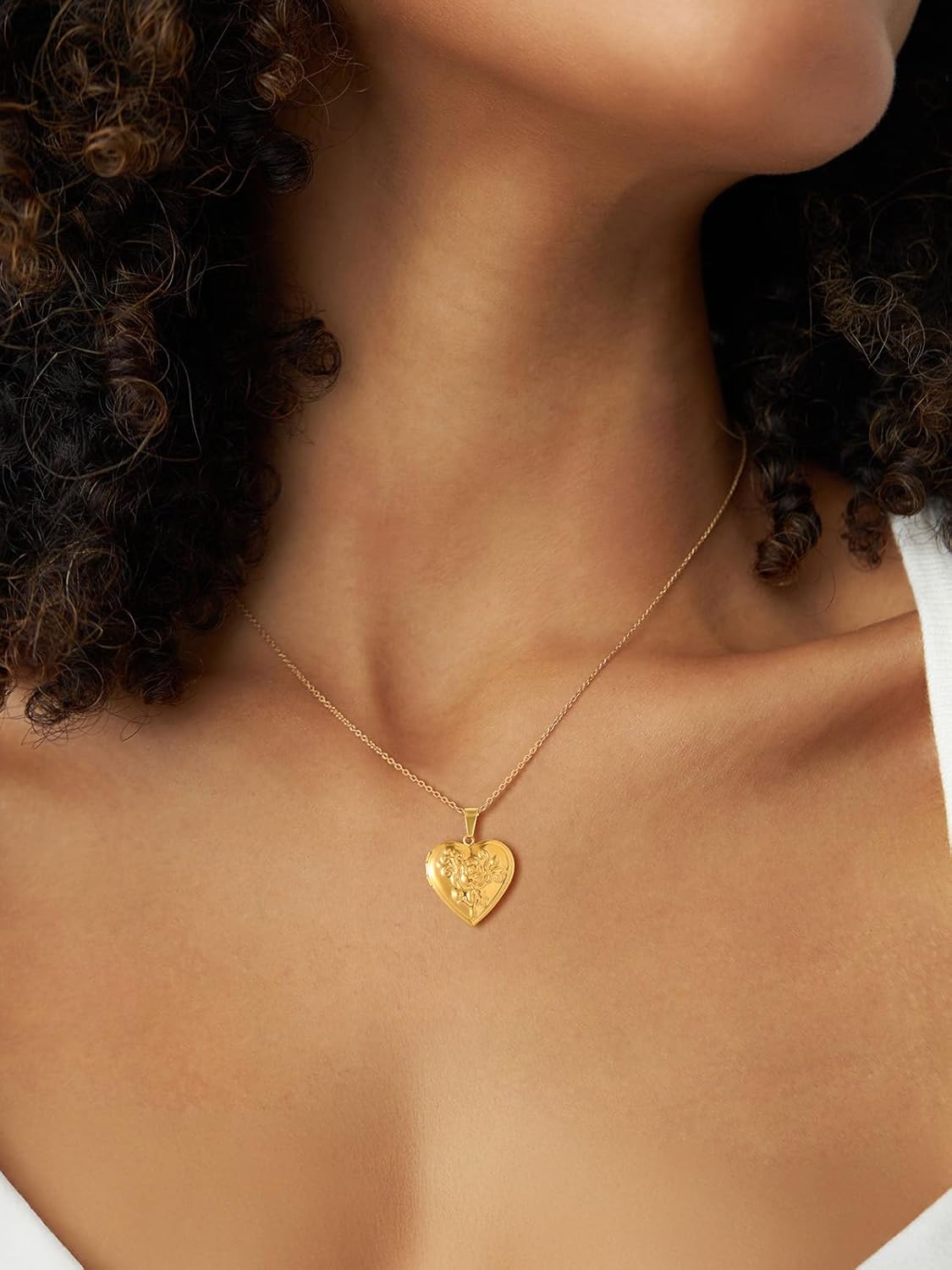 U7 Locket Necklace for Women, Silver/Gold/Rose Gold Custom Photo Text Necklaces, Flower Heart/Round Shape Personalized Picture Pendant Necklace 18 Inch - Image 2