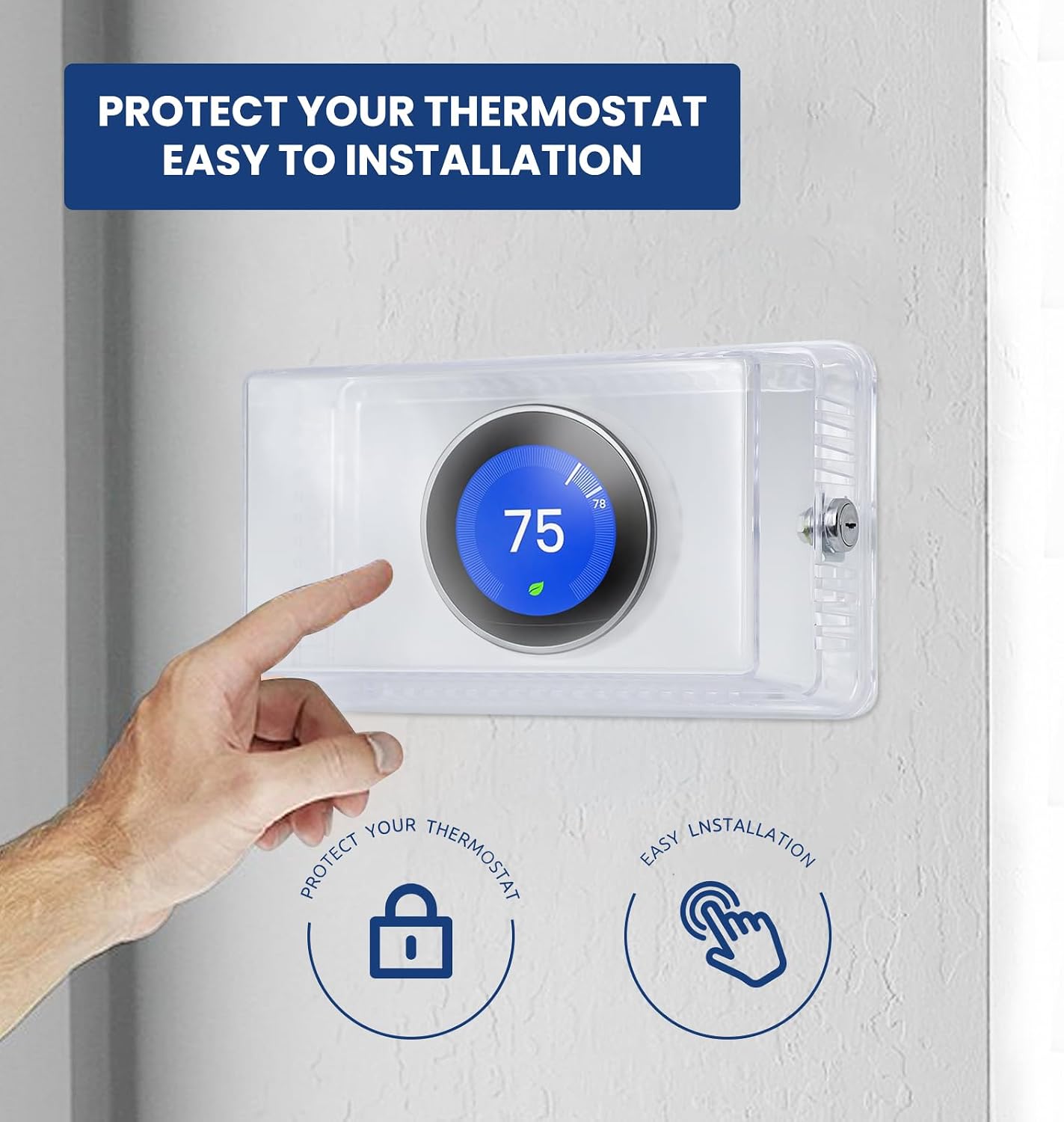Thermostat Lock Box with Key, Large Thermostat Cover with Lock, Decorative Lock Box for Thermostat on Wall, Secure Thermostat Lock Box, Ac LockBox Cover with Key for 3.5" H x6 W or Smaller