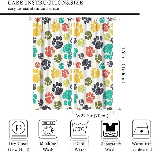 Miniatura 135 de Cortinas opacas con estampado de patas de perro, estampado de patas de perro y huesos, tratamiento de ventana, cortinas con aislamiento térmico