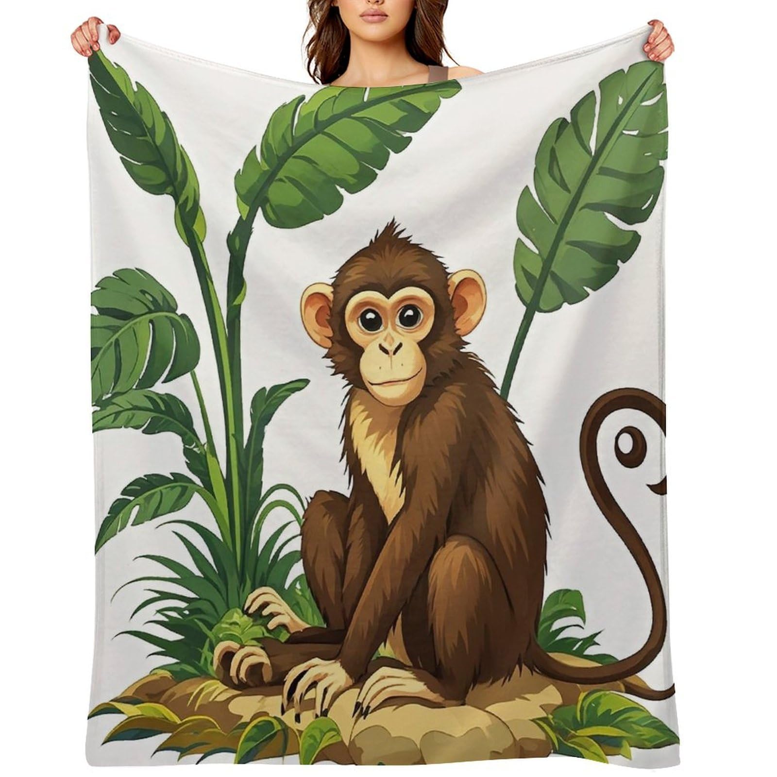 Monkey and Plant Throw Blanket for Couch and Bed Super Soft Warm Lightweight Throw Blankets Cozy Fuzzy Flannel Blanket Personalized Decorative Blankets for Sofa Decor 30"x40"