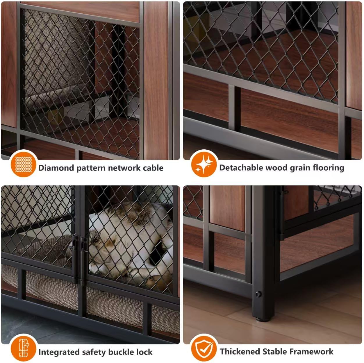 Dog Crate Furniture, 41'' Wooden Dog Kennel Furniture Indoor with Double Doors, Decorative Dog Cage End Table for Medium Large Dogs,Modern Dog Crate with Multi-Purpose Removable Tray,Rustic Brown