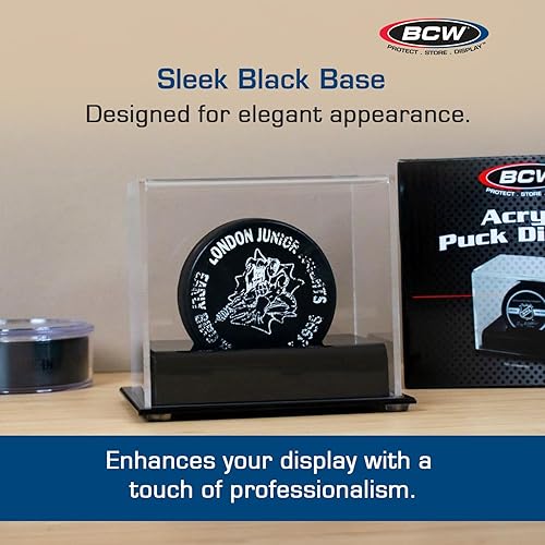 Miniatura 4 de BCW Estuche de exhibición de discos de hockey acrílico, 1 paquete, soporte de disco de lujo con base negra y cubierta transparente, perfecto para