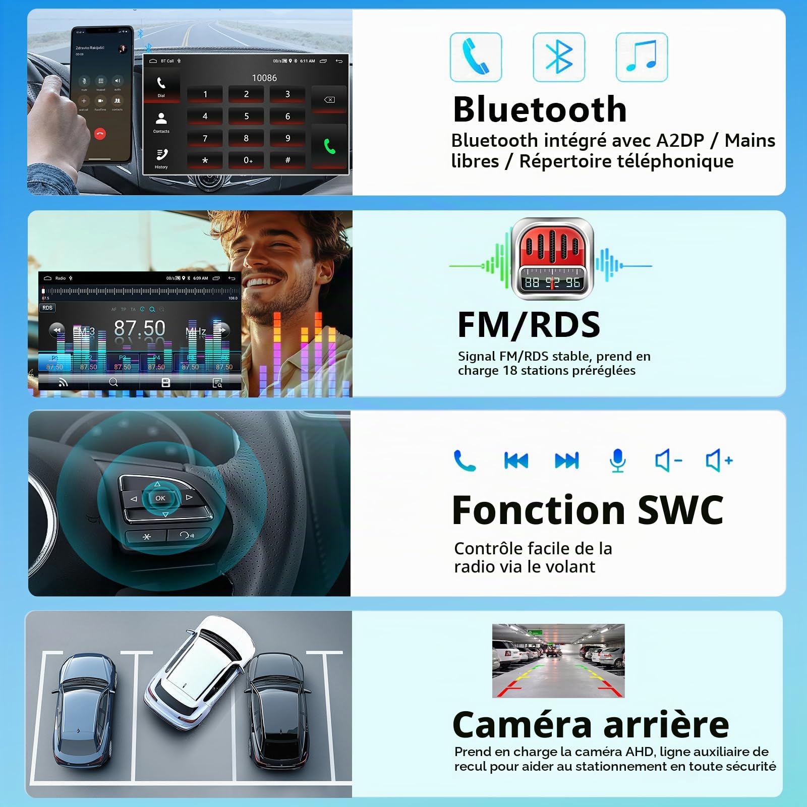 Autoradio pour VW Golf 5 Tiguan Touran Passat Polo Skoda Caddy Seat avec Carplay sans Fil Android Auto 2+64G 7" Écran Tactile Navi/WiFi/FM/RDS/SWC/Canbus/Bluetooth/EQ+Caméra AHD+Microphone
