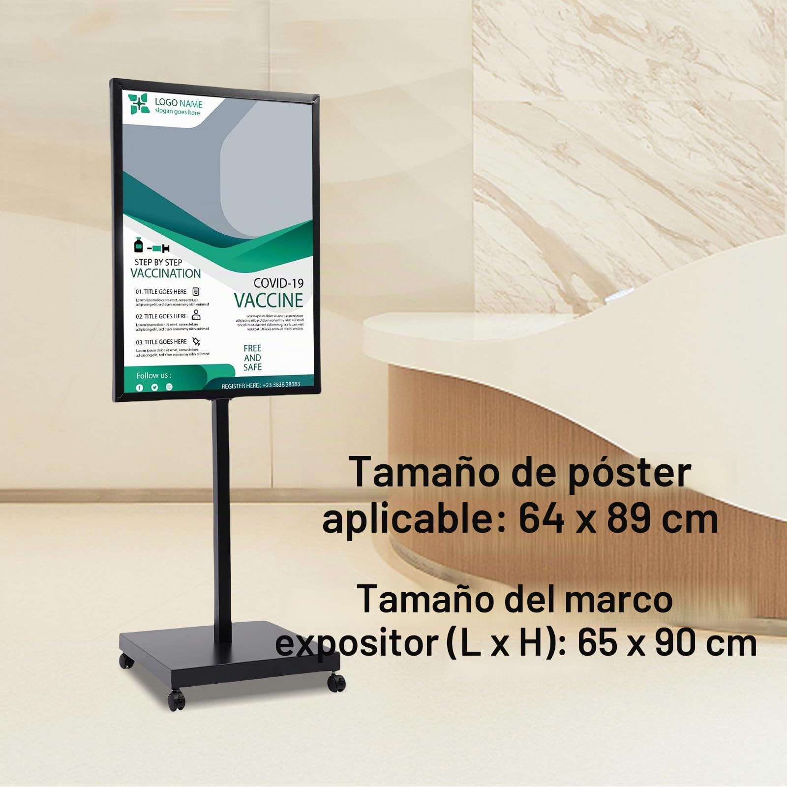 Soporte de información 64 x 89 cm negro para carteles, soporte de suelo, 167 cm de altura, soporte para carteles, soporte publicitario para bodas, ferias, tiendas minoristas y menús