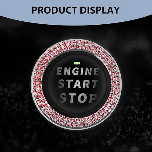 Miniatura 5 de 2 anillos decorativos brillantes para botón de arranque de automóvil con un solo botón, anillo brillante de doble fila de diamantes de imitación,