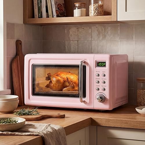 Miniatura 12 de LDAILY Horno de microondas pequeño retro de 0.7 pies cúbicos, microondas compacto de encimera de 700W con 5 niveles de potencia, menús de cocción