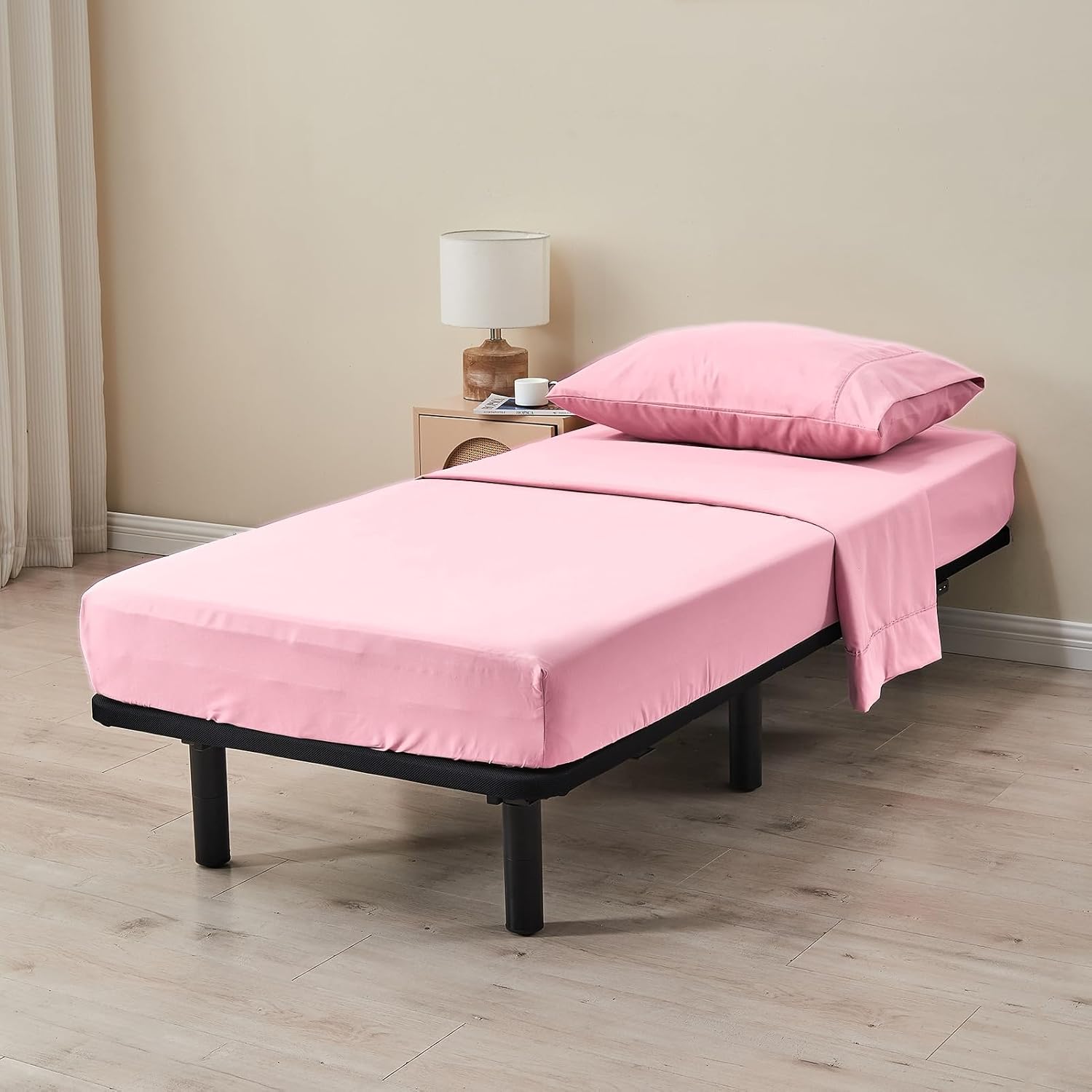 Kingnex 30x75x9 RV Bunk Sheets Set for Narrow Twin Bed Soft Brushed 1800 Microfiber 3 Piece Bedding Set Includes 1 Cot Size Fitted Sheet 1 Flat Sheet 1 Pillowcase Cot Pink