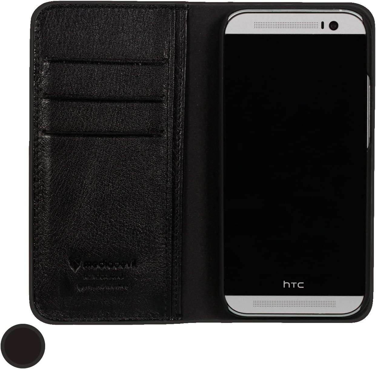 MediaDevil HTC One M8 (2014) Leather Case (Black) - Artisancover Genuine European Leather Notebook/Wallet Case with Integrated Stand and Card Holders