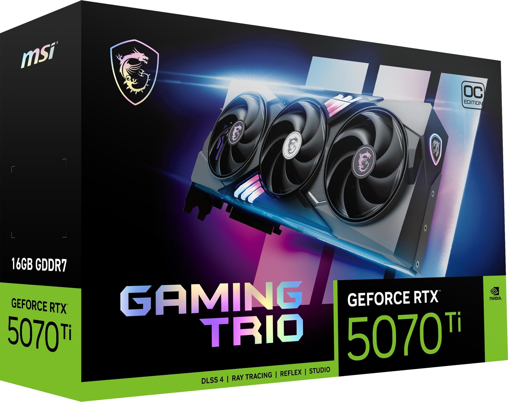 MSI NVIDIA GeForce RTX 5070 Ti 16G Gaming Trio OC Plus Graphics Card - 16 GB GDDR7 (28 GB/s, 256-bit), PCIe 5.0 - TRI FROZR 4 (3 x STORMFORCE Fans) - RGB - HDMI 2.1b, DisplayPort 2.1b