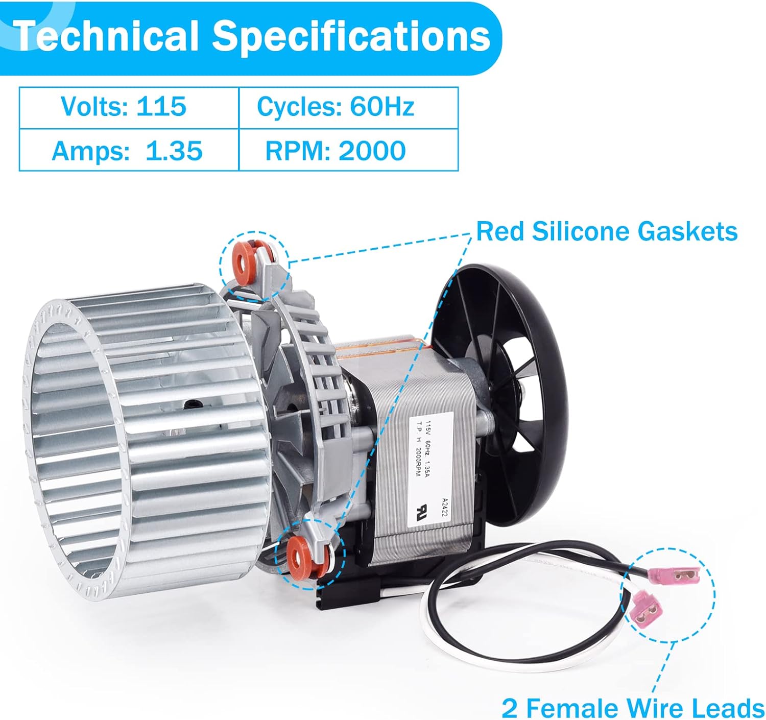 Adviace 80472A 80472 Distribution Convection Blower Motor for American Harvest 6039 & 6041, King 5502M & KP130 & 5500M & 5500, US Stove/USSC 6041 & 6039 & 5500 & 5500M, Ashley AP5660L Pellet Stoves