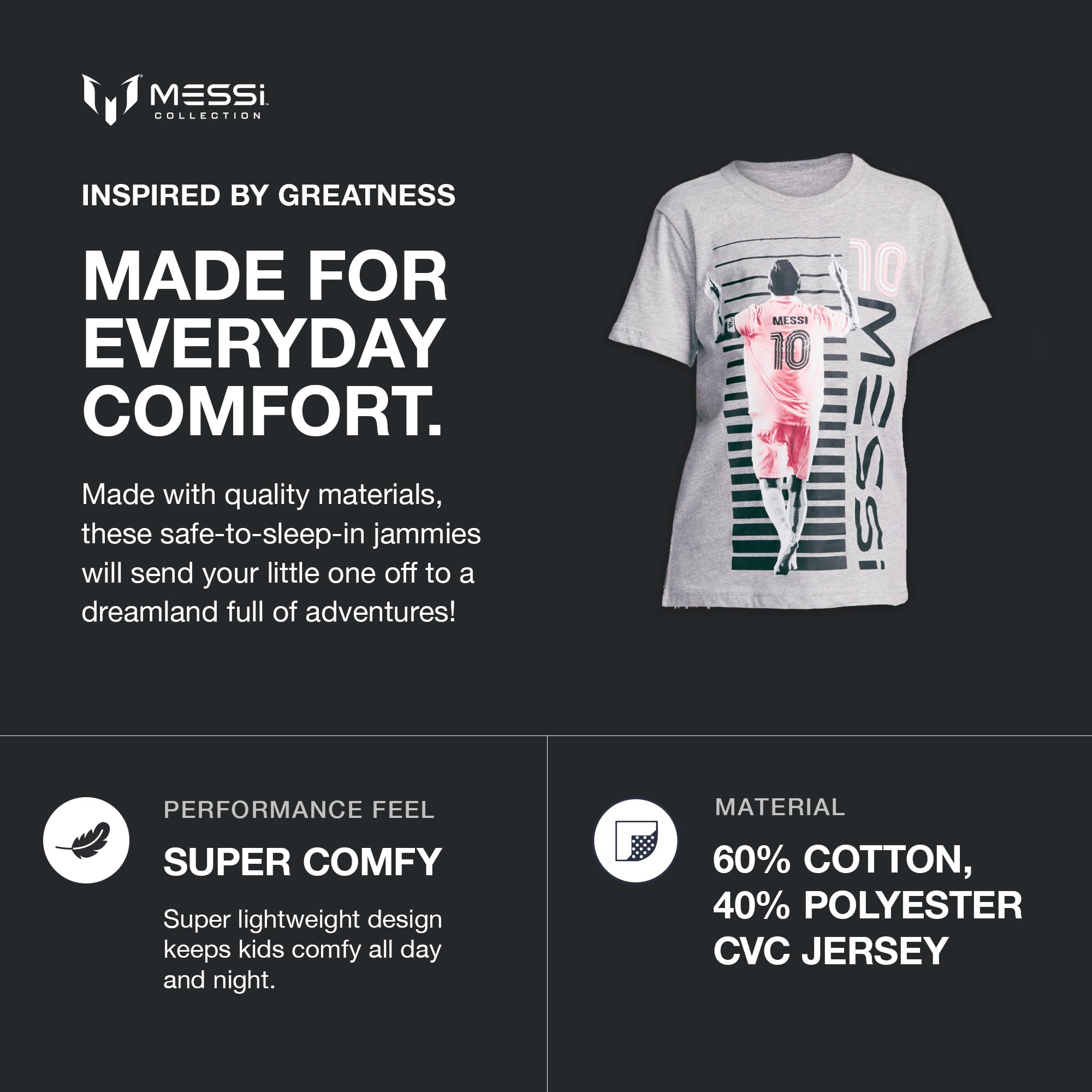 Messi Boys' Lifestyle Short Sleeve T-Shirt, Slim-fit Graphic Tee, Cotton Blend Fabric