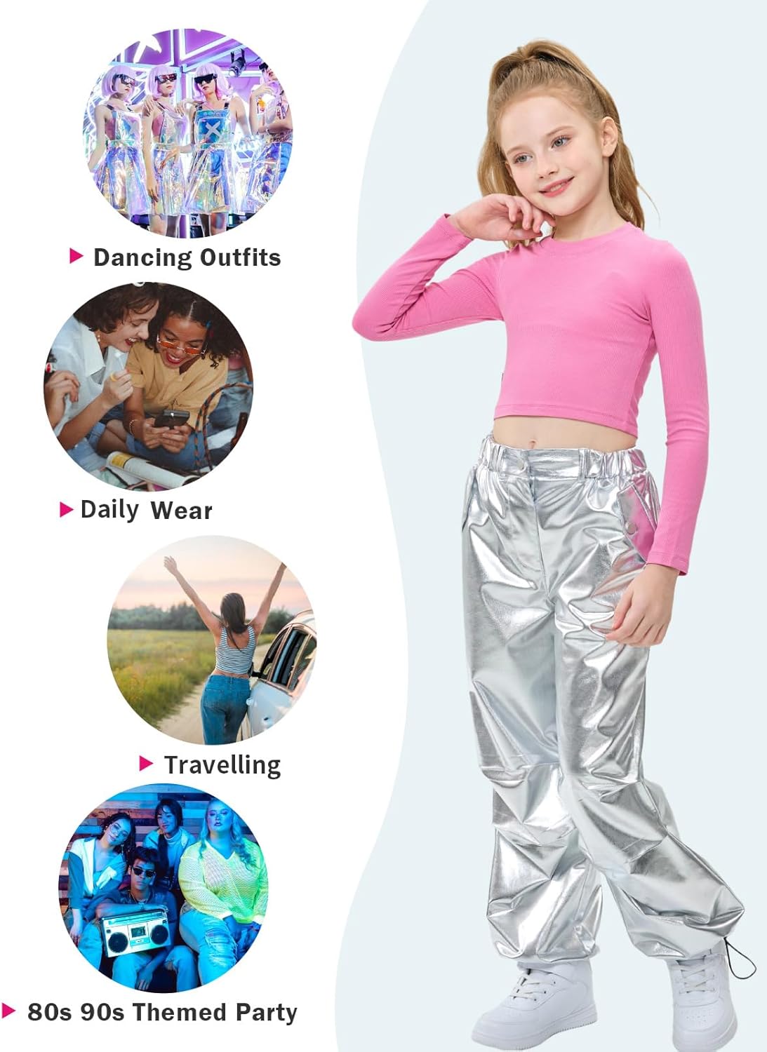 LOLANTA Girls Metallic Jogger Pants, Shiny Jazz Street Hip Hop Dance Pants 7-16, Convertible Leg Opening - Image 5