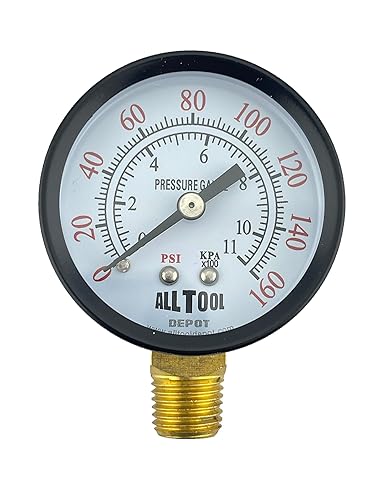 Manómetro de presión de aire de 2" Montaje lateral inferior 14" NPT 2" Dial - 0 a 160 PSI