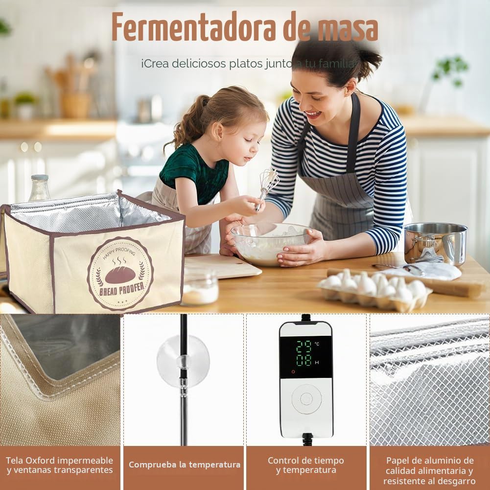 Caja de fermentación para masa fermentadora, 30 L de pan, caja de fermentación con tapa, caja de masa plegable con temporizador, temperatura ajustable