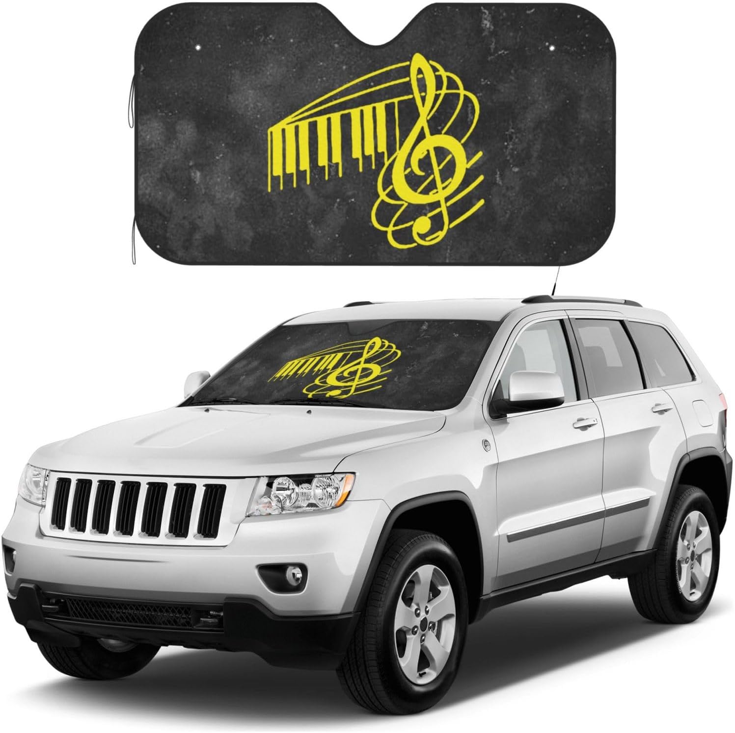 Musical Note Piano Windshield Sun Shade Foldable Car Windshield Sunshade Blocks Uv Rays Keep Vehicle Cool Medium, White