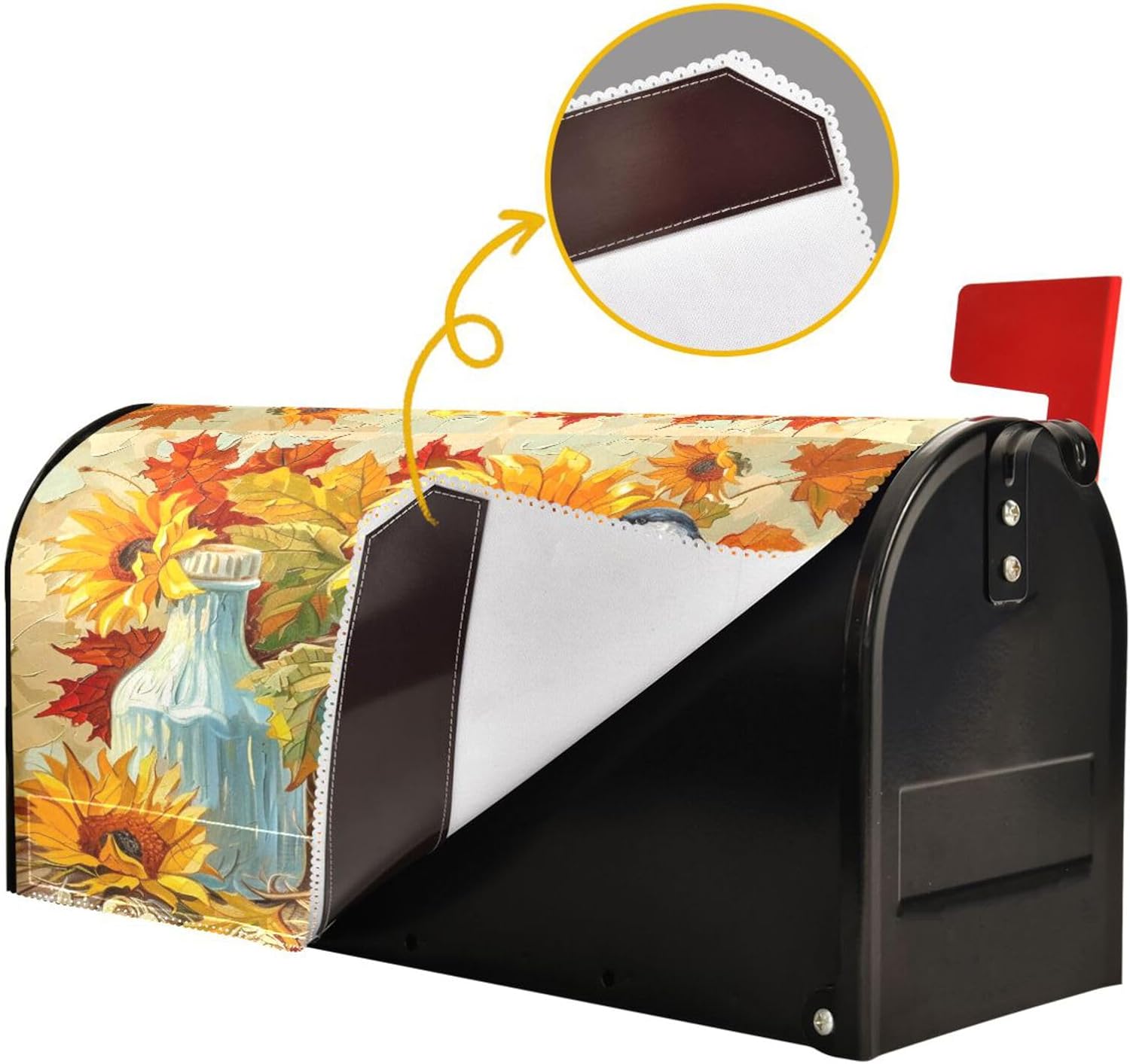 Thanksgiving Harvest Sunflower Pumpkin Mailbox Cover Magnetic Standard Size Autumn Leaf Mailbox Covers Letter Post Box Cover Wrap Decoration Welcome Home Garden Outdoor 21" Lx 18" W