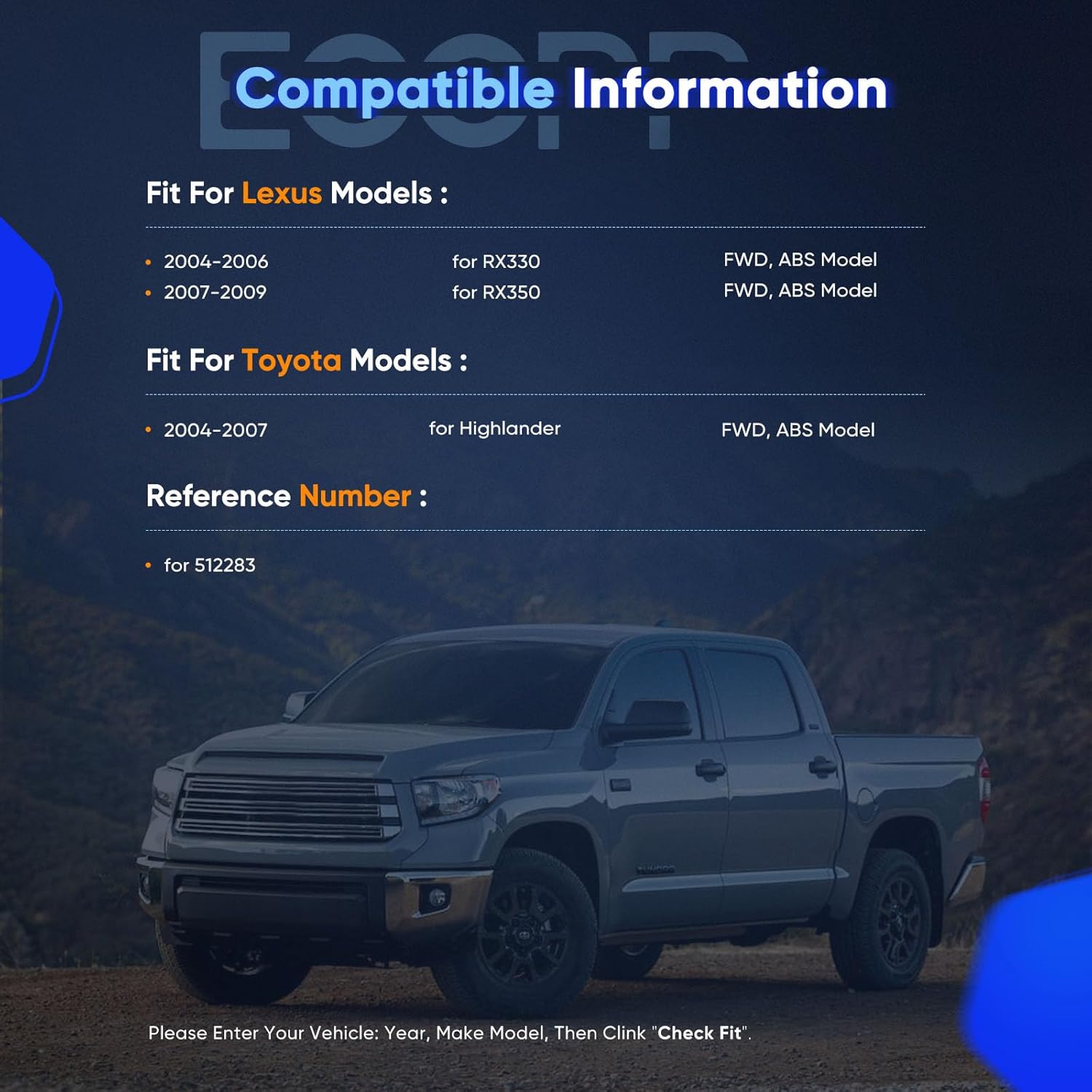 ECCPP Replacement For Rear Wheel Hub Bearing Hub Assemblies 04-06 For Lexus Truck Rx330, 07 For Lexus Truck Rx350, For Lexus Truck Rx400h, For Toyota Truck Highlander 5 lugs with ABS OE 512283 1 pc