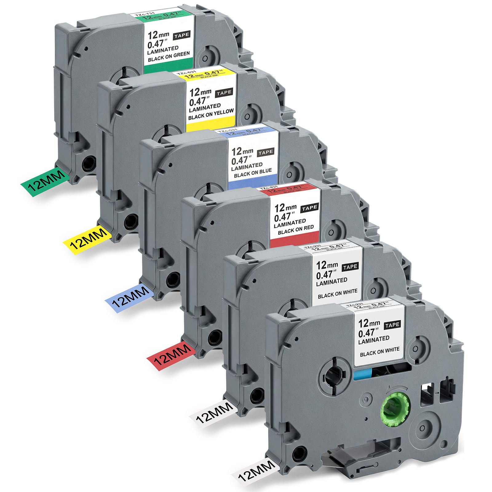 Thboxes 6 Pack Compatible with 12mm TZe-231TZe-431TZe-531TZe-631 TZe-731 Brother Label Printer Tape and Brother P-Touch for PT-H100LB/H105/H107B/D210/E110/D400/D600VP/1000/1010/1280, Black on Color