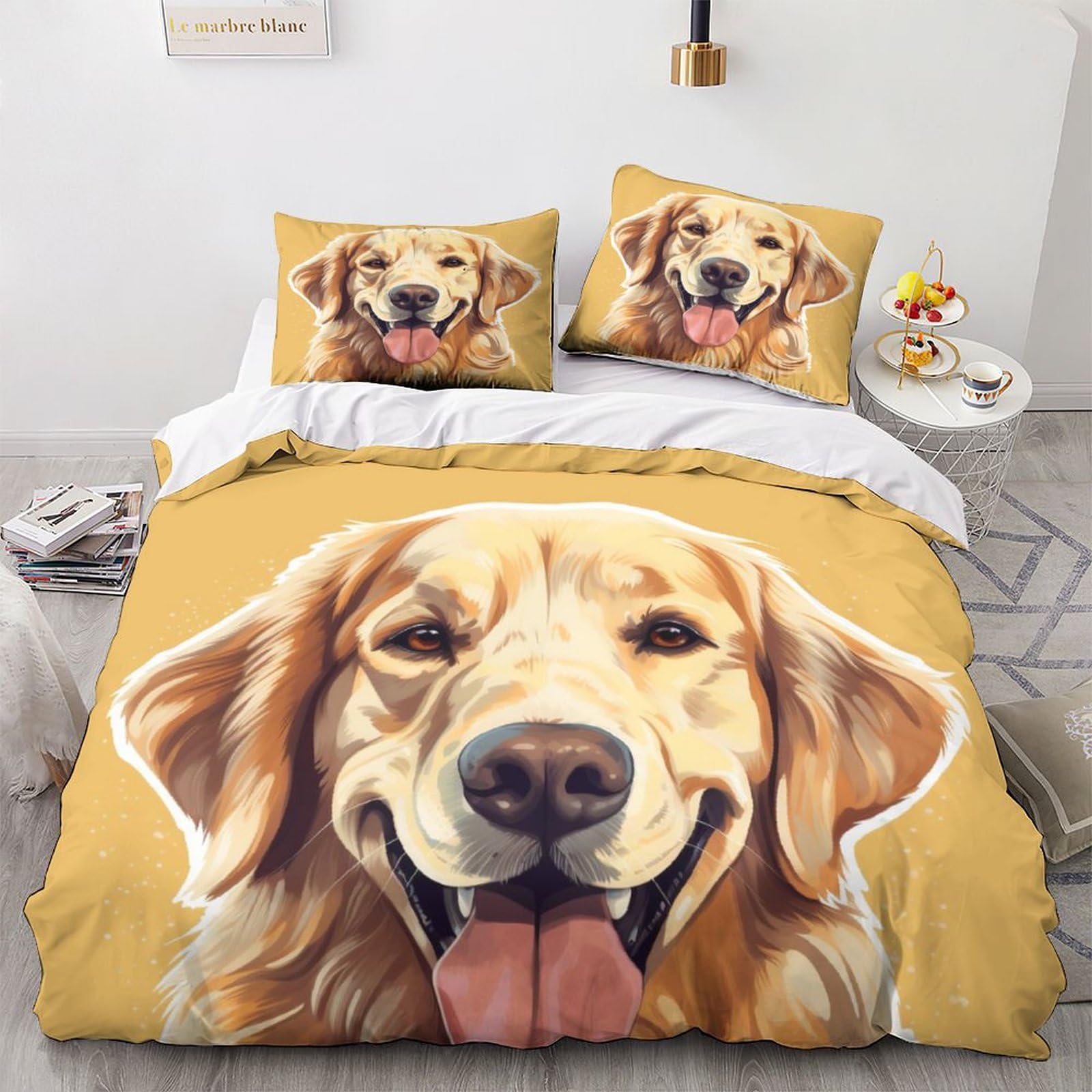 WFBZ Hund Tiermotiv Bettwäsche 135x200 Kinder Bettwäsche Set Hund Muster Microfaser Bettbezug Set Für Jungen Mädchen (A4,200x200/80x80cm) Küche, Haushalt & Wohnen
