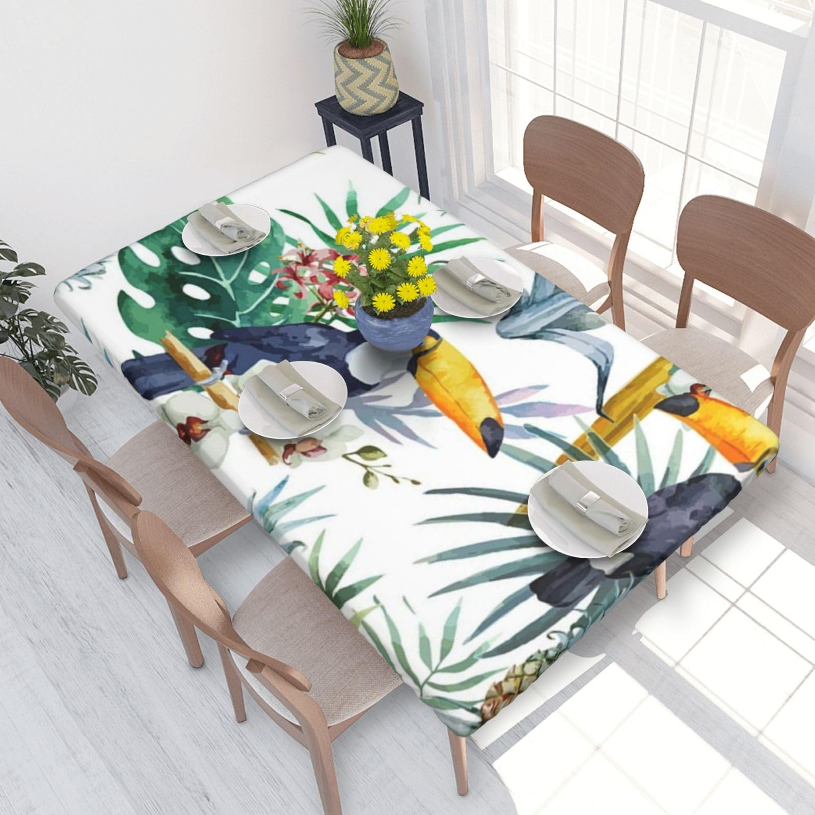 BNVSADC Tropical Leaves Bird Printed 4FT Tablecloth 122x76 CM Polyester Kitchen Water Resistant Table Cloth Dining Table Decoration Table Covers