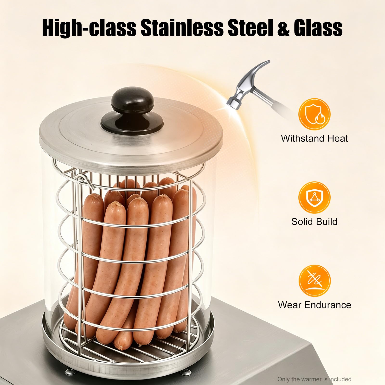 Würstchenwärmer, 350W Hot Dog Maker Temperaturbereich 0-85 °C Zylinderdurchmesser 16 cm Profi Würstchenkocher aus Edelstahl