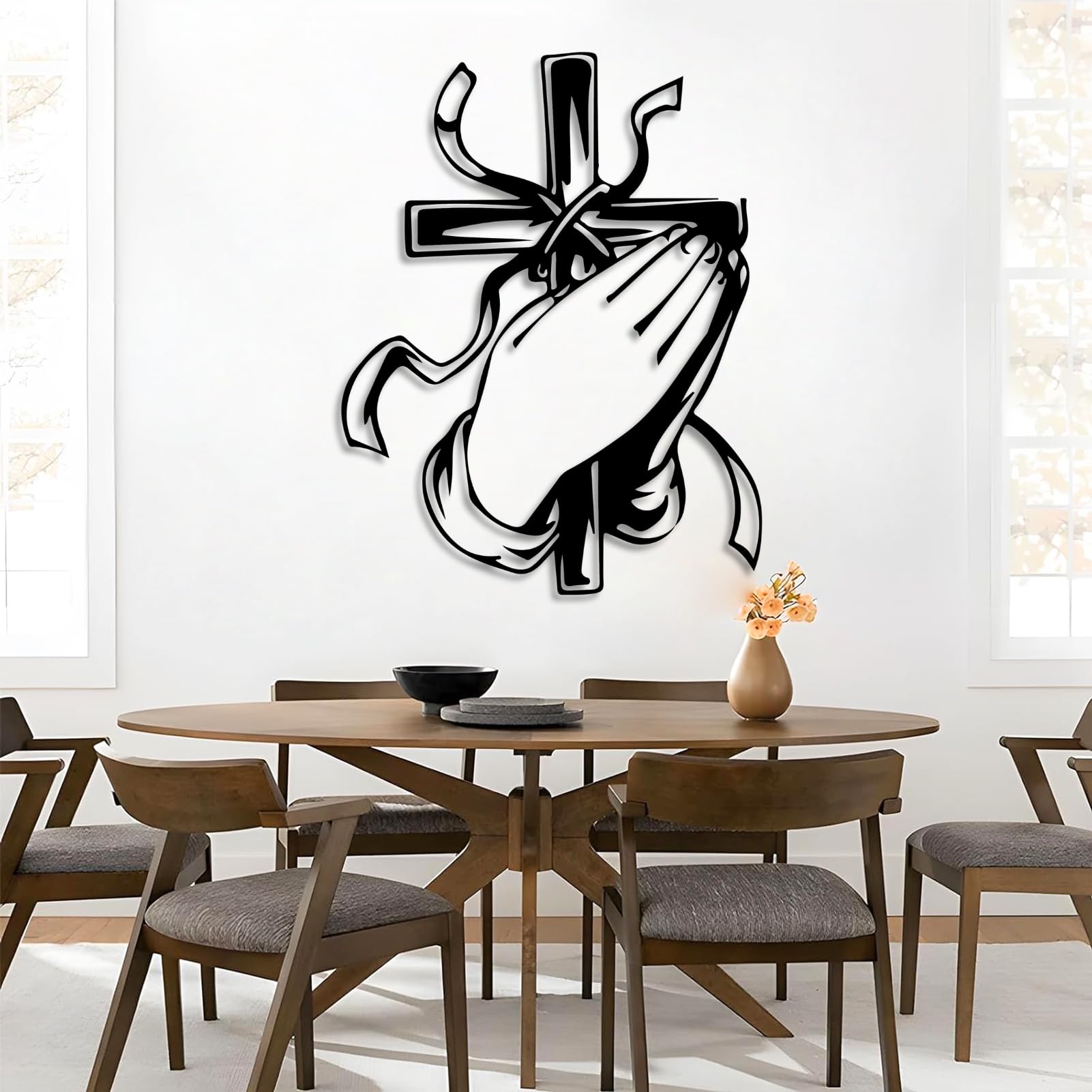 Habiller un grand mur vide tableau métal mains prière grand format 97cm