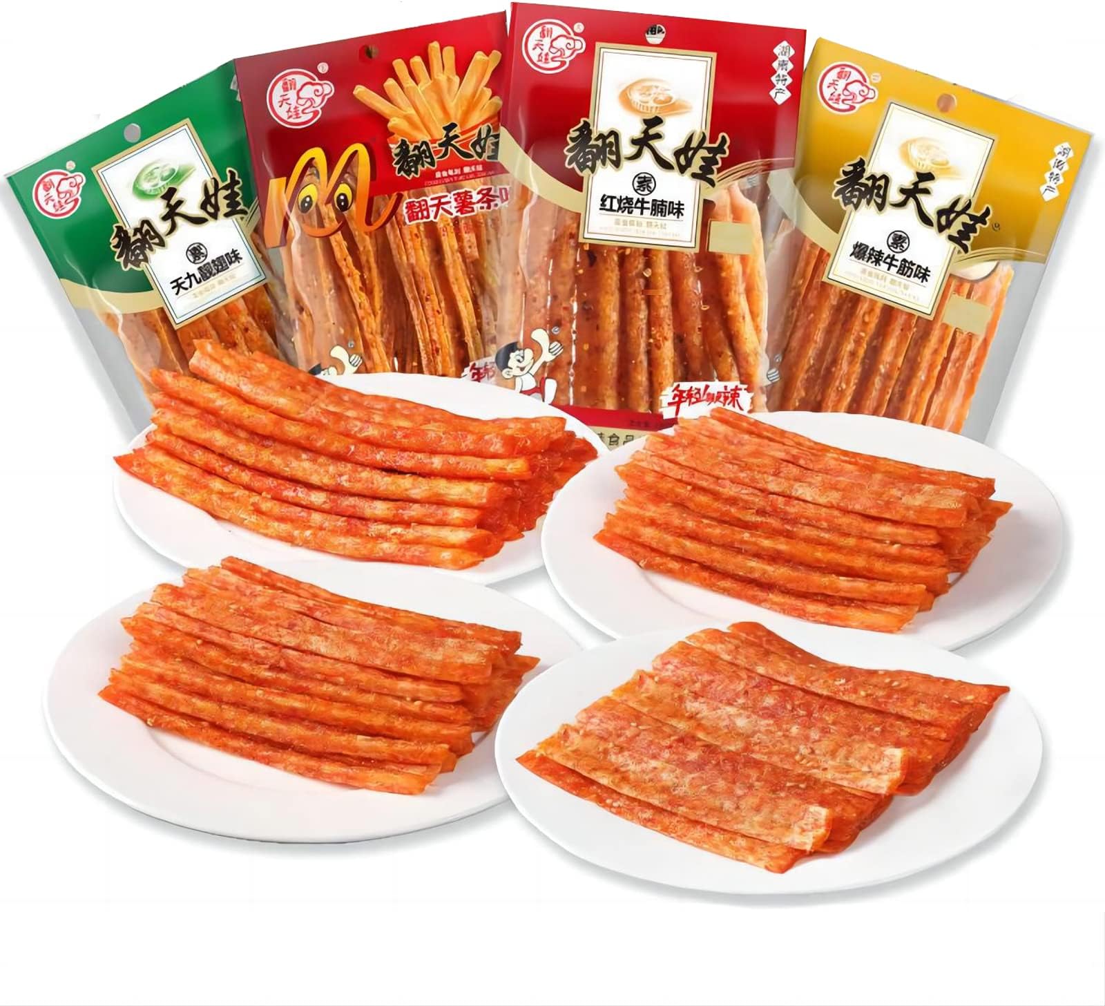la tiao spicy strips 4 Packs spicy stick Chinese Specialties Snacks 辣条 麻辣棒(136g*4)…