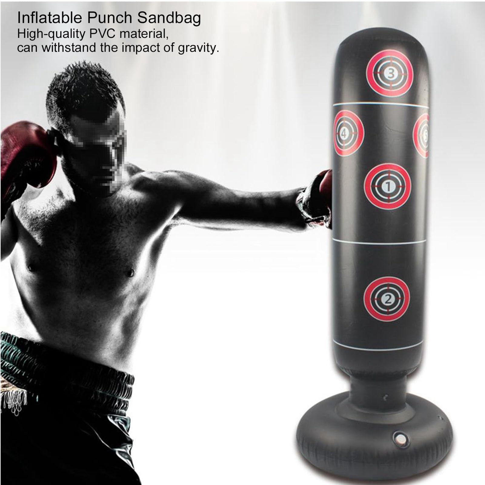 Sacco da Boxe Gonfiabile, Palo per Esercizi, 63 Pollici con Supporto Sacco da Boxe Rimbalzante per Adulti, per Praticare Karate, Taekwondo, MMA