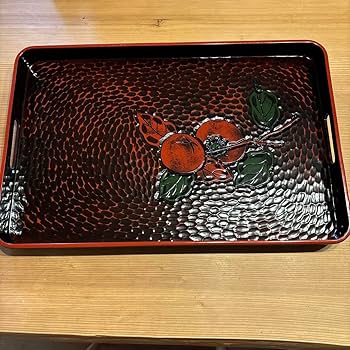 Amazon.co.jp: 鎌倉彫盆 柿彫 お盆 トレー 漆器 : ホーム＆キッチン