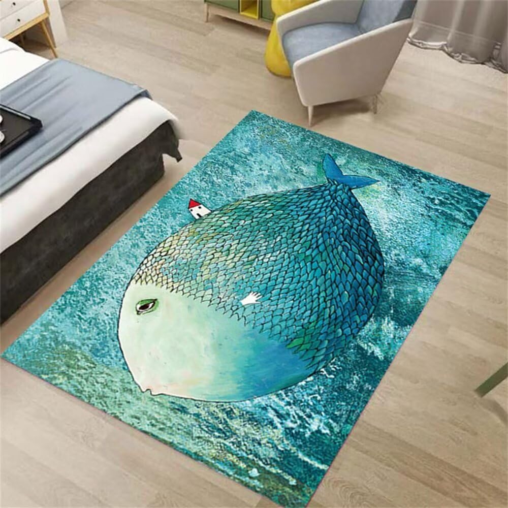 Alfombra infantil de peces verde 50x80 cm lavable para el lateral de la cama