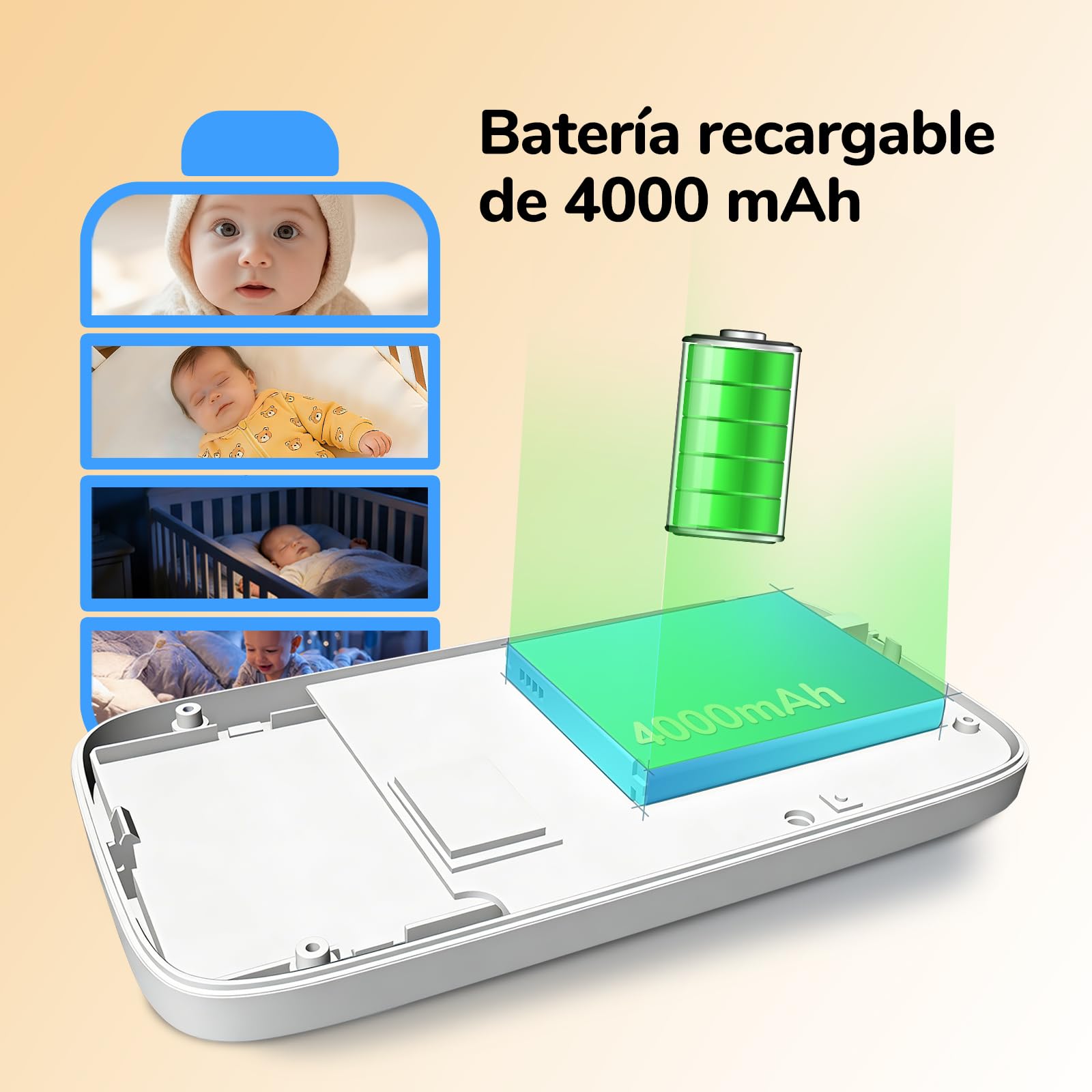 Babystar Camara Vigilancia Bebe 5" 720P HD IPS Rotación de 355° Vigilabebes con Camara Batería de 4000 mAh, Sin WiFi, VOX, Audio Bidireccional, 4×Zoom, Sensor de Temperatura y Aviso de Lactancia