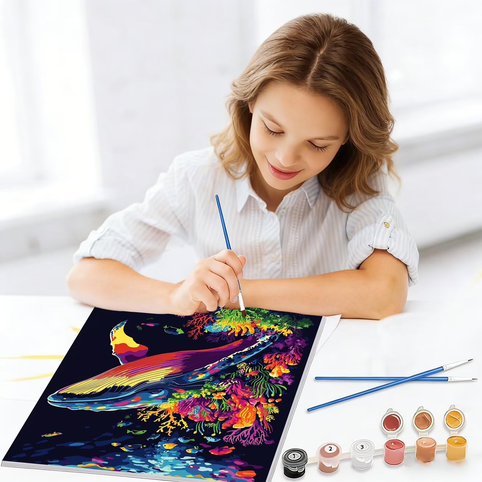 Malowanie według liczb dla dorosłych, 90 x 120 cm zestaw do malowania po numerach wieloryba dla dorosłych początkujących, Paint by Numbers z akrylowymi pędzlami pigmentowymi rysunkami, dekoracja domu