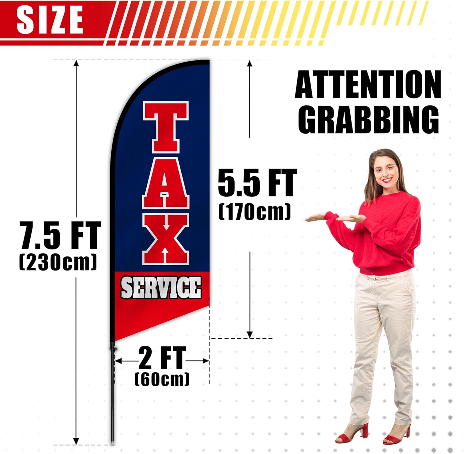 Anley 7.5 FT Tax Service Feather Flag Banner Kit - Outdoor Swooper Advertising Flags with Pole and Stake - Tax Preparation Sign for Offices, Tax Filing Assistance - Weather Resistant & Easy Setup