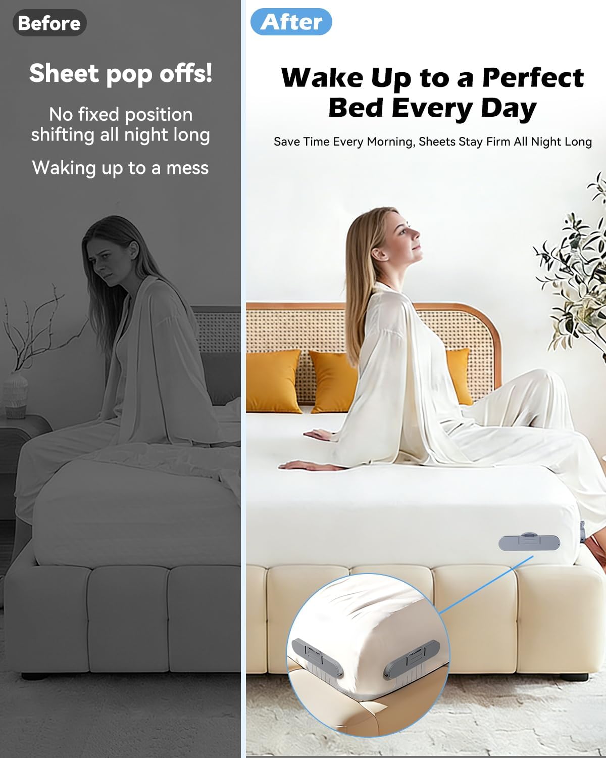 Bed Lock Sheet Holders Fit All Sheet Size, No Need to Flip the Mattress & Tight, Bed Fitted Sheet Holder for Corners, Sheet Clips, ABS Material with High Flexibility, Sheet Secure Lock Fasteners, Grey