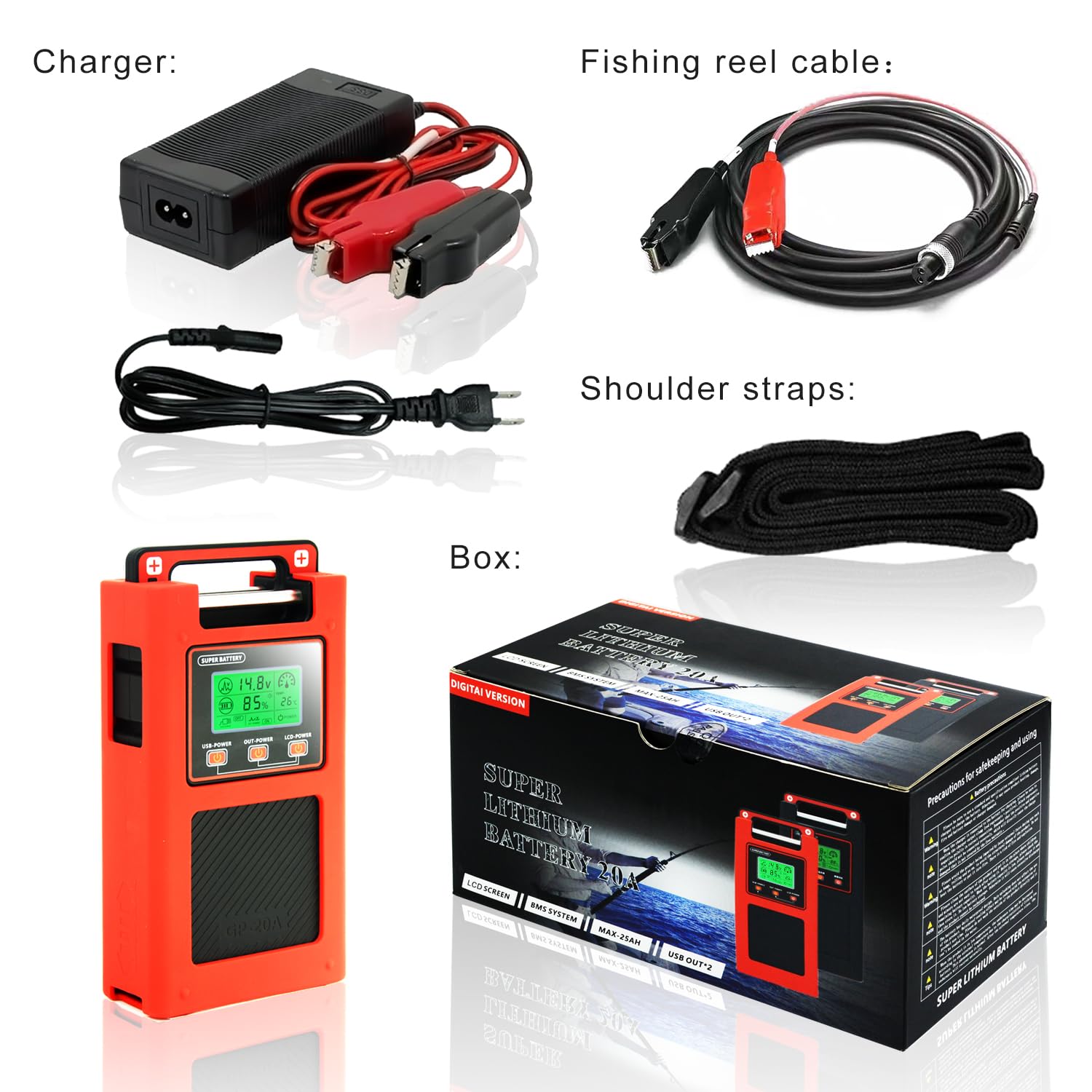 MAG CRUISE GP20A 14.8V Electric Reel Battery Compatible with Daiwa Tanacom 1000 750 Seaborg 500MJ Leobritz Shimano Plays BeastMaster ForceMaster Fishing Reel Battery with Charger and 1.5M Power Cord