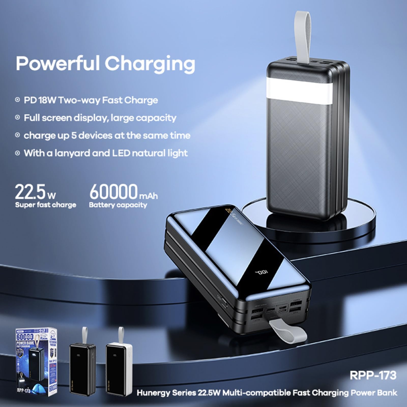 Cargador Portátil Power Bank 60000 Mah Paquete De Batería De Gran Capacidad Carga Súper Rápida De 22.5W Carga 4 Dispositivos Al Mismo Tiempo Para Teléfonos Inteligentes, Tabletas, Consolas De Juegos(W